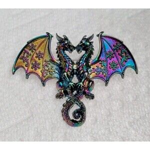 Iridescent Double Dragon Brooch 2.25" X 3"